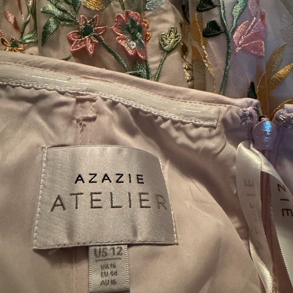 Azazie Evangeline Blush Pink Floral Embroidered Dress, style: 1070755 - Picture 10 of 14